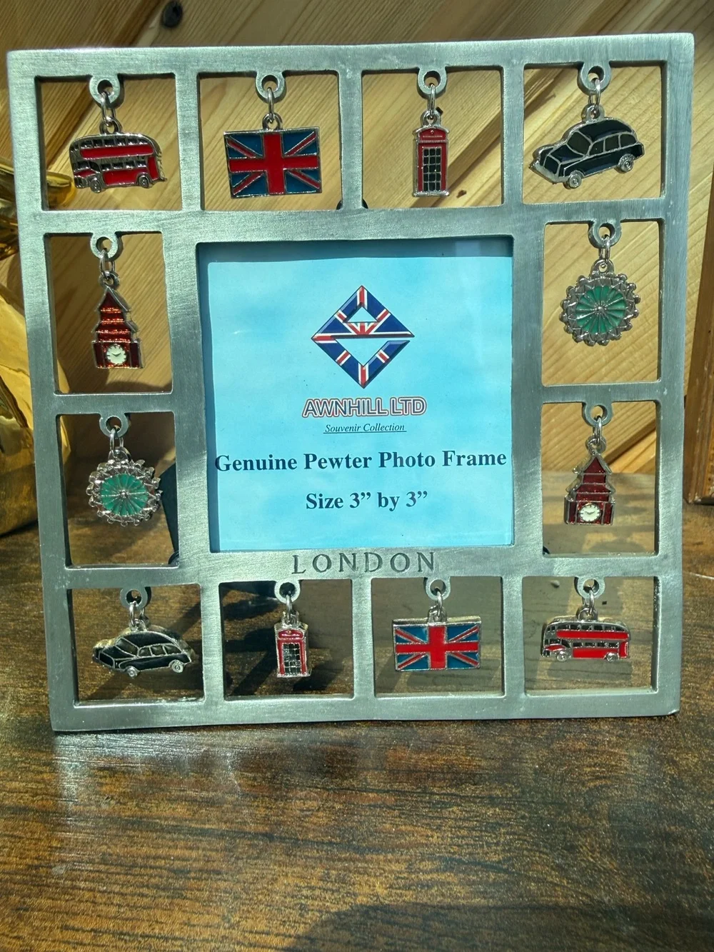 Awnhill London Pewter Photo Frame in Silver with Red & Blue Charms